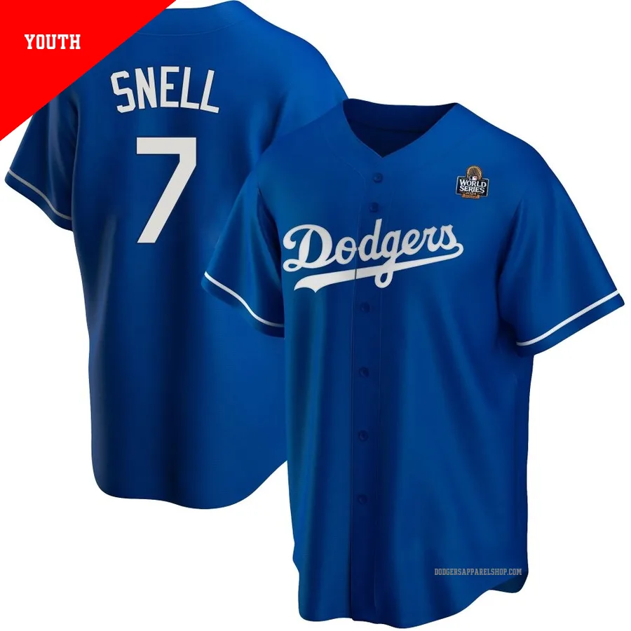 Youth Los Angeles Dodgers ＃7 Blake Snell Royal Replica Alternate 2024 World Series Jersey