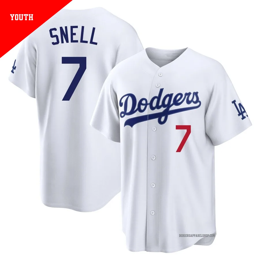Youth Los Angeles Dodgers ＃7 Blake Snell White Limited Home Stadium Jersey