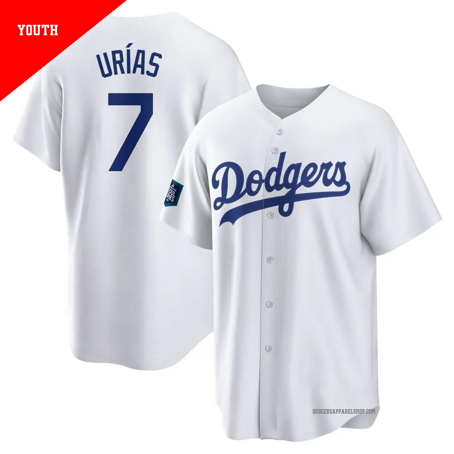 Youth Los Angeles Dodgers ＃7 Julio Urias White Replica 2024 World Tour Seoul Series Home Jersey