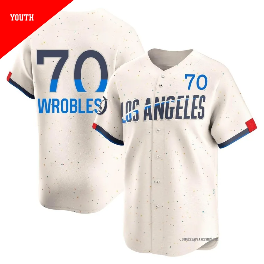 Youth Los Angeles Dodgers ＃70 Justin Wrobleski Cream Limited 2024 City Connect Jersey