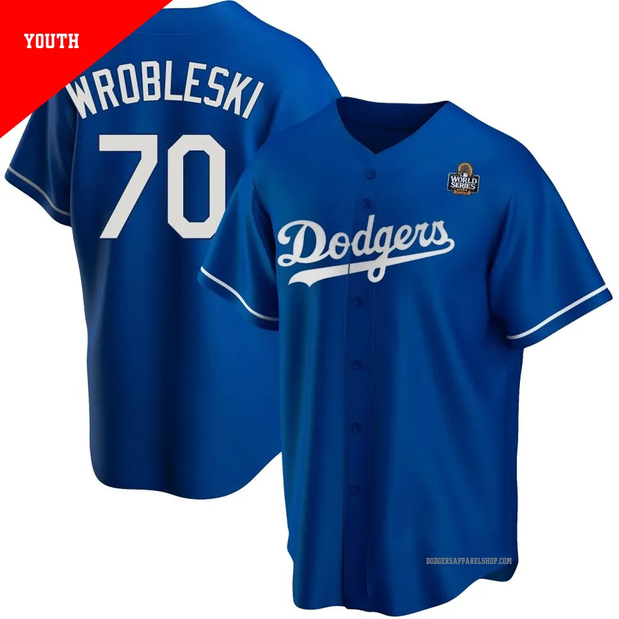Youth Los Angeles Dodgers ＃70 Justin Wrobleski Royal Replica Alternate 2024 World Series Jersey