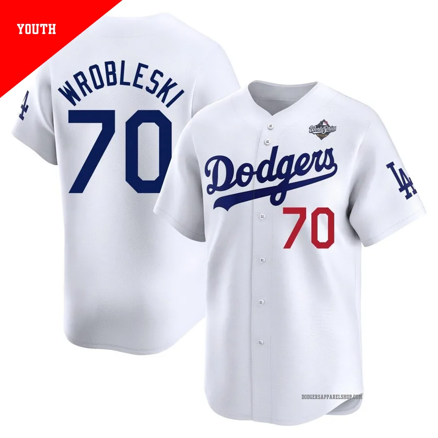Youth Los Angeles Dodgers ＃70 Justin Wrobleski White Limited Home 2025 World Series Jersey