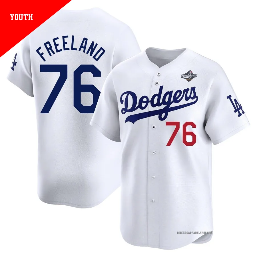 Youth Los Angeles Dodgers ＃76 Alex Freeland White Limited Home 2025 World Series Jersey