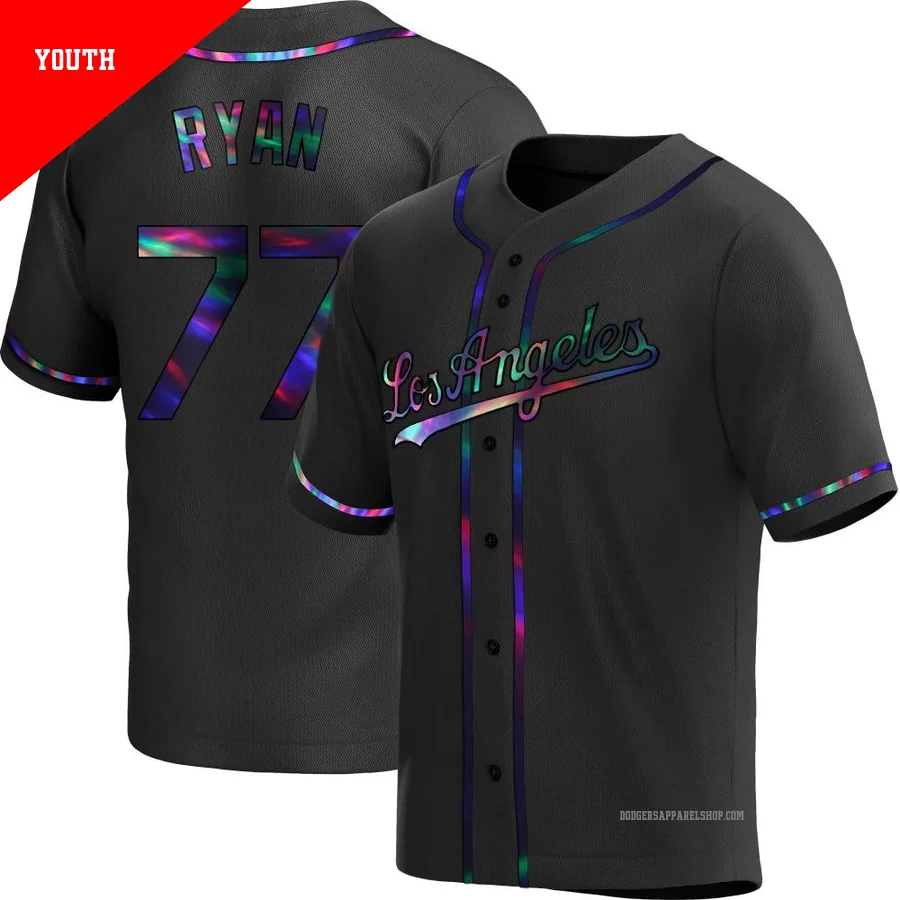 Youth Los Angeles Dodgers ＃77 River Ryan Black Replica Holographic Alternate Jersey