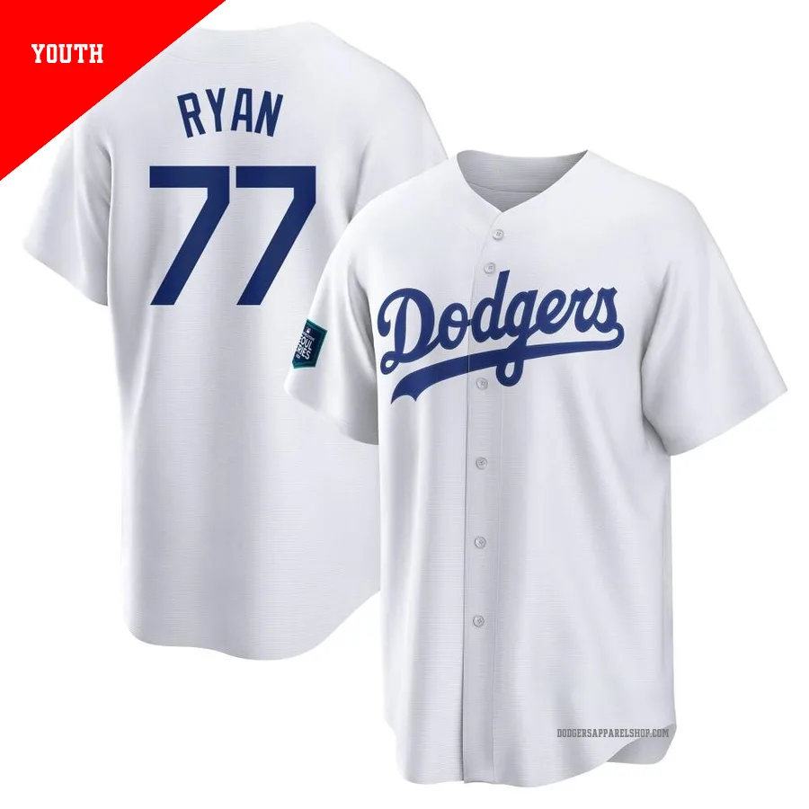 Youth Los Angeles Dodgers ＃77 River Ryan White Replica 2024 World Tour Seoul Series Home Jersey