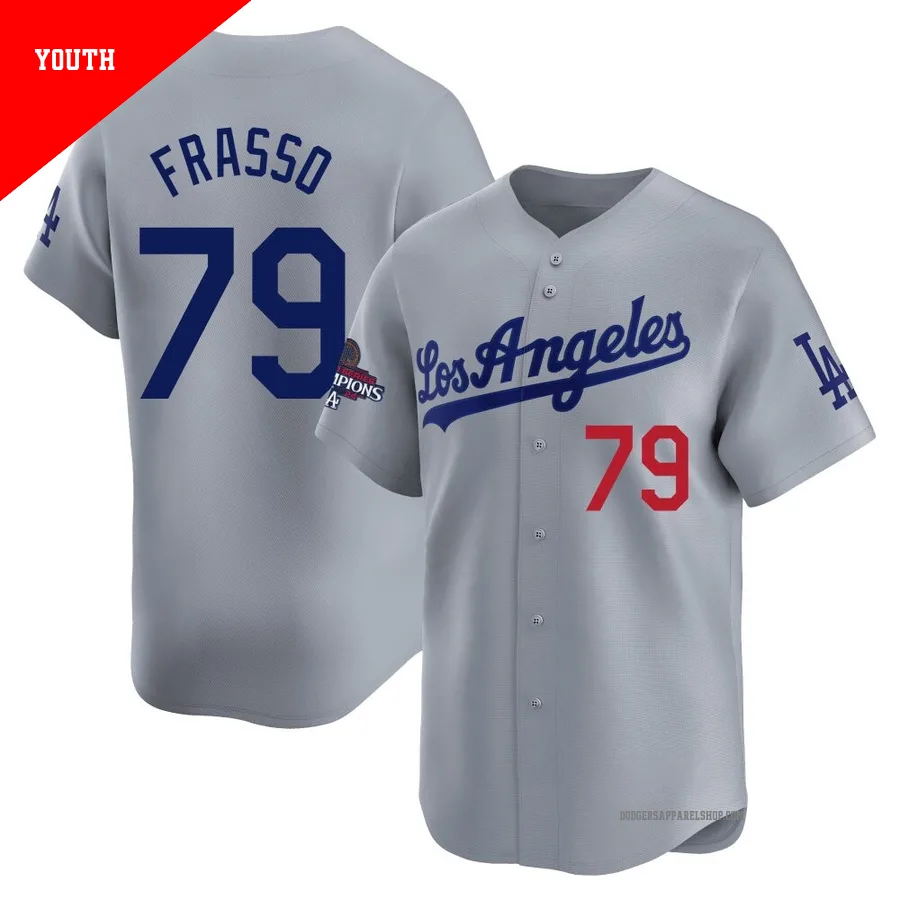 Youth Los Angeles Dodgers ＃79 Nick Frasso Gray Limited Away World Series Champions Jersey