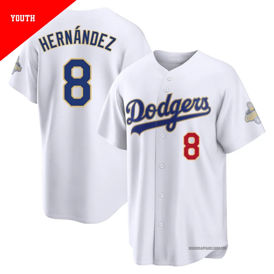 Youth Los Angeles Dodgers ＃8 Enrique Hernandez Gold Limited White 2026 Collection Stadium Jersey