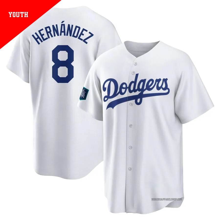 Youth Los Angeles Dodgers ＃8 Enrique Hernandez White Replica 2024 World Tour Seoul Series Home Jersey