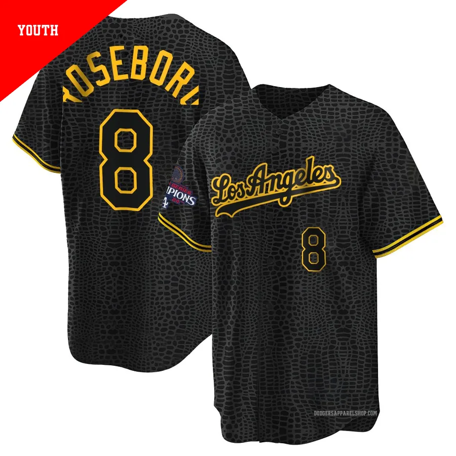 Youth Los Angeles Dodgers ＃8 John Roseboro Black Replica Snake Skin City 2024 World Series Champions Jersey