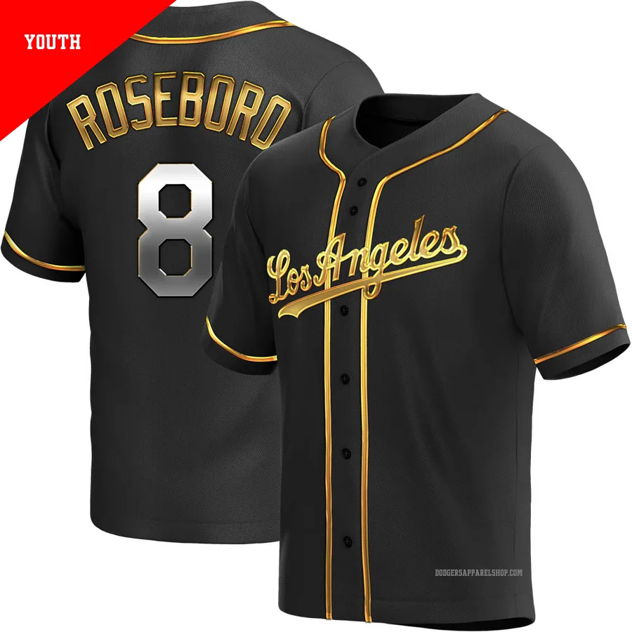 Youth Los Angeles Dodgers ＃8 John Roseboro Gold Replica Black en Alternate Jersey