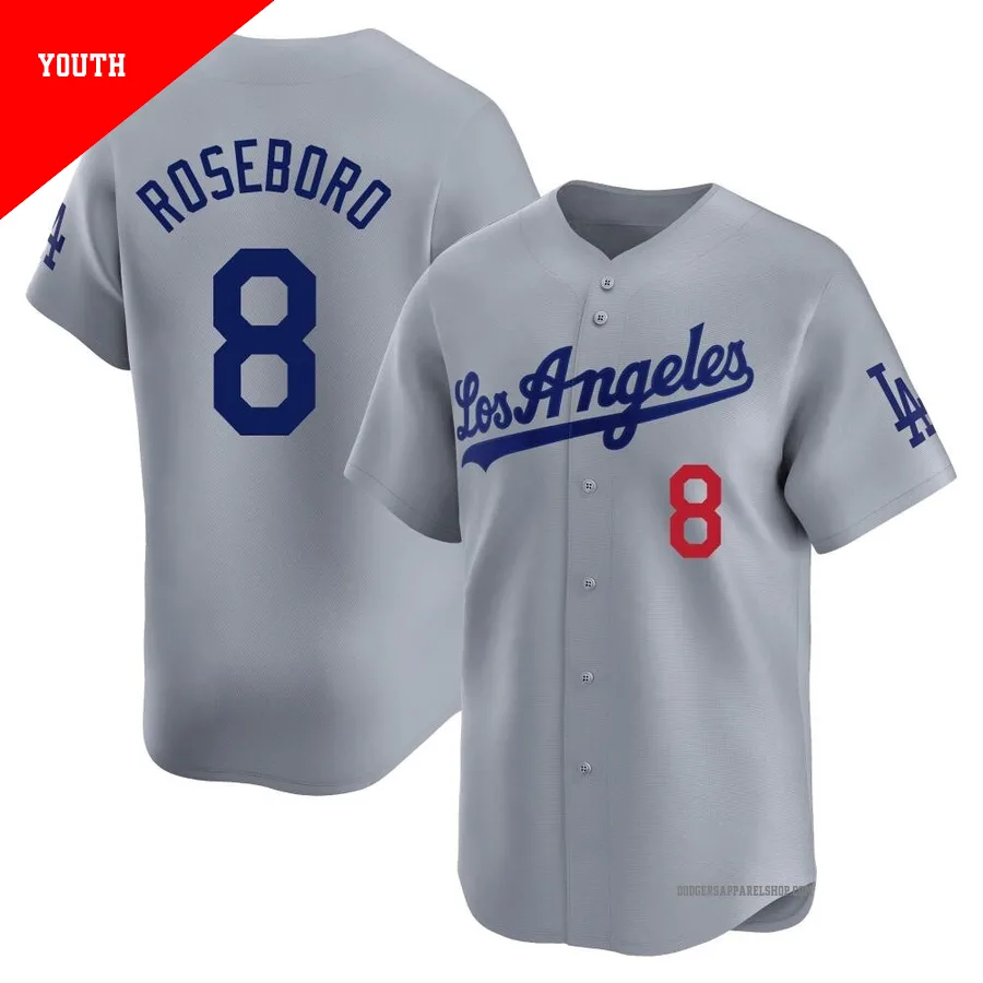 Youth Los Angeles Dodgers ＃8 John Roseboro Gray Limited Away Jersey