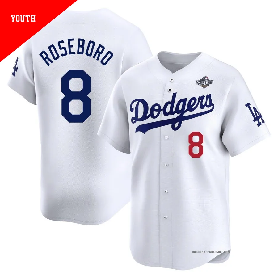 Youth Los Angeles Dodgers ＃8 John Roseboro White Limited Home 2025 World Series Jersey