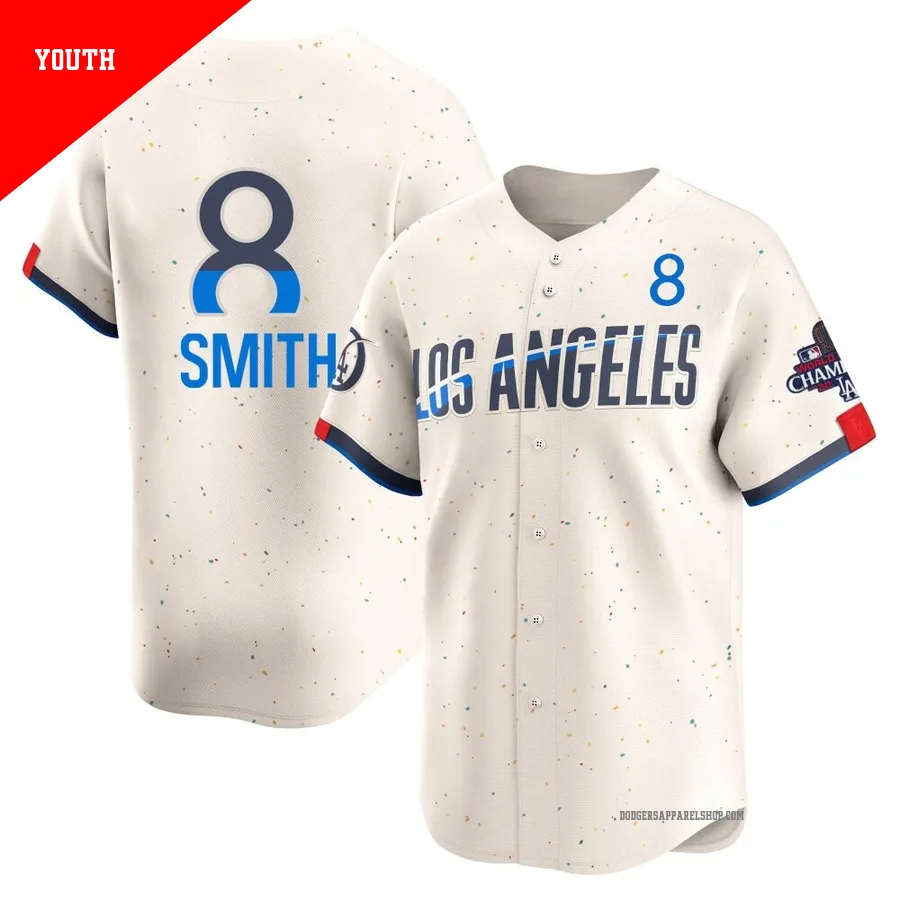 Youth Los Angeles Dodgers ＃8 Reggie Smith Cream Limited 2024 City Connect World Series Champions Jersey