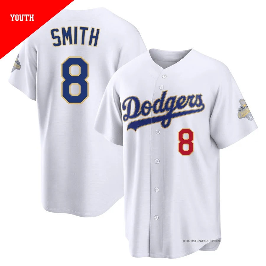 Youth Los Angeles Dodgers ＃8 Reggie Smith Gold Limited White 2026 Collection Stadium Jersey