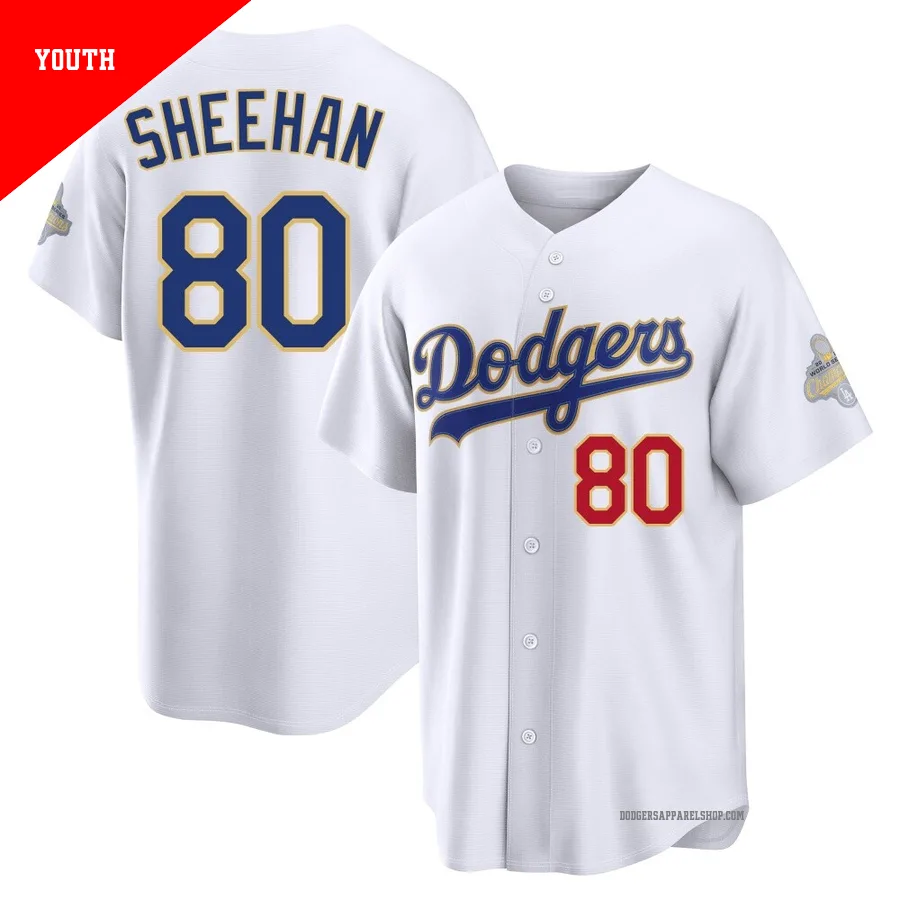 Youth Los Angeles Dodgers ＃80 Emmet Sheehan Gold Limited White 2026 Collection Stadium Jersey