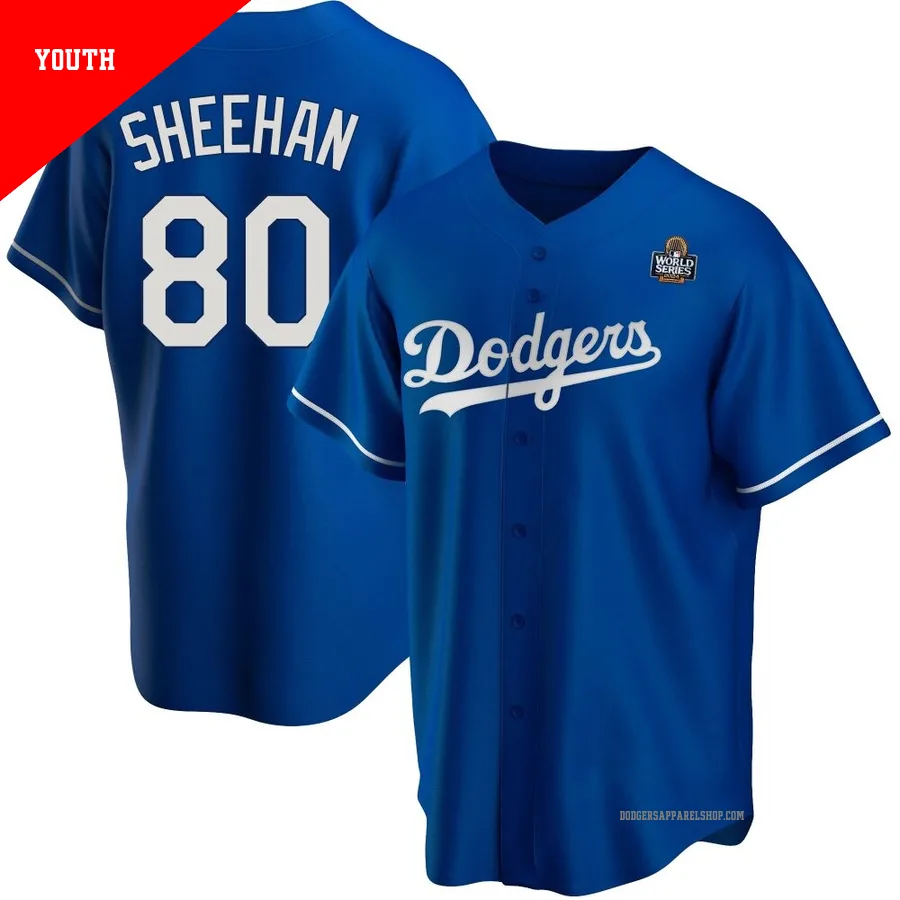 Youth Los Angeles Dodgers ＃80 Emmet Sheehan Royal Replica Alternate 2024 World Series Jersey
