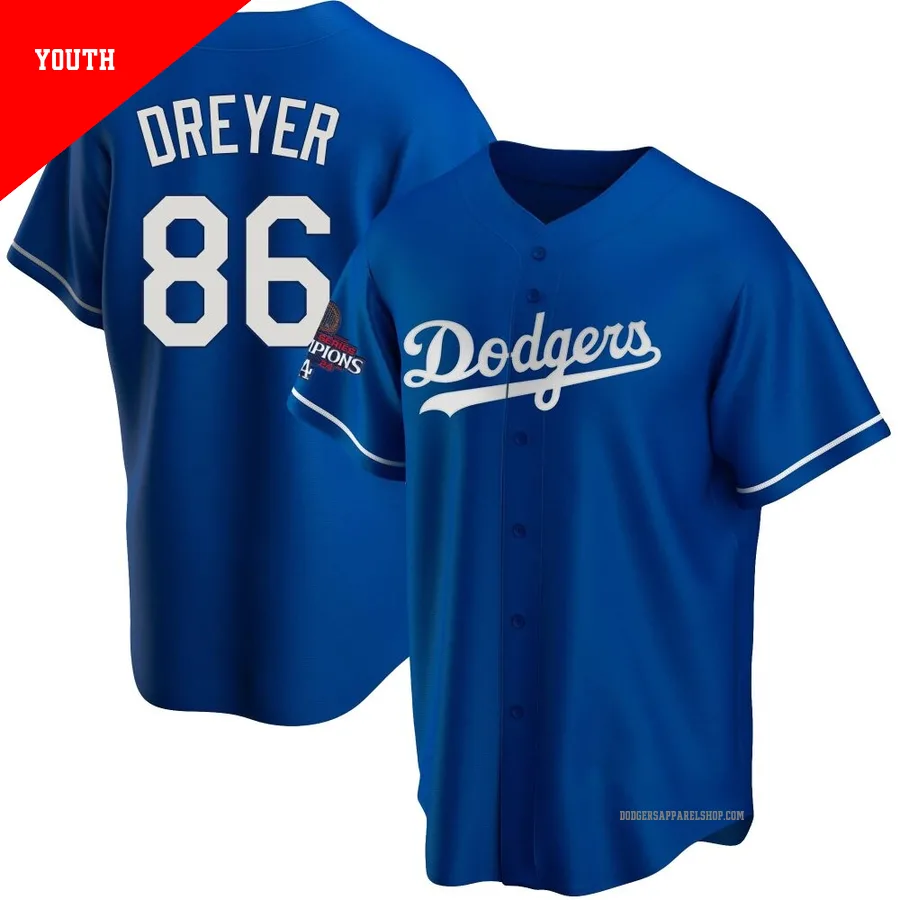 Youth Los Angeles Dodgers ＃86 Jack Dreyer Royal Replica Alternate 2024 World Series Champions Jersey