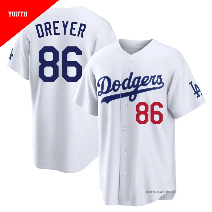 Youth Los Angeles Dodgers ＃86 Jack Dreyer White Limited Home Stadium Jersey