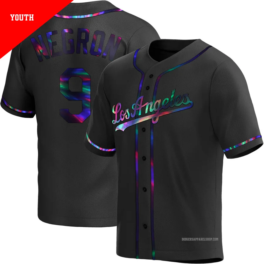 Youth Los Angeles Dodgers ＃9 Kristopher Negron Black Replica Holographic Alternate Jersey