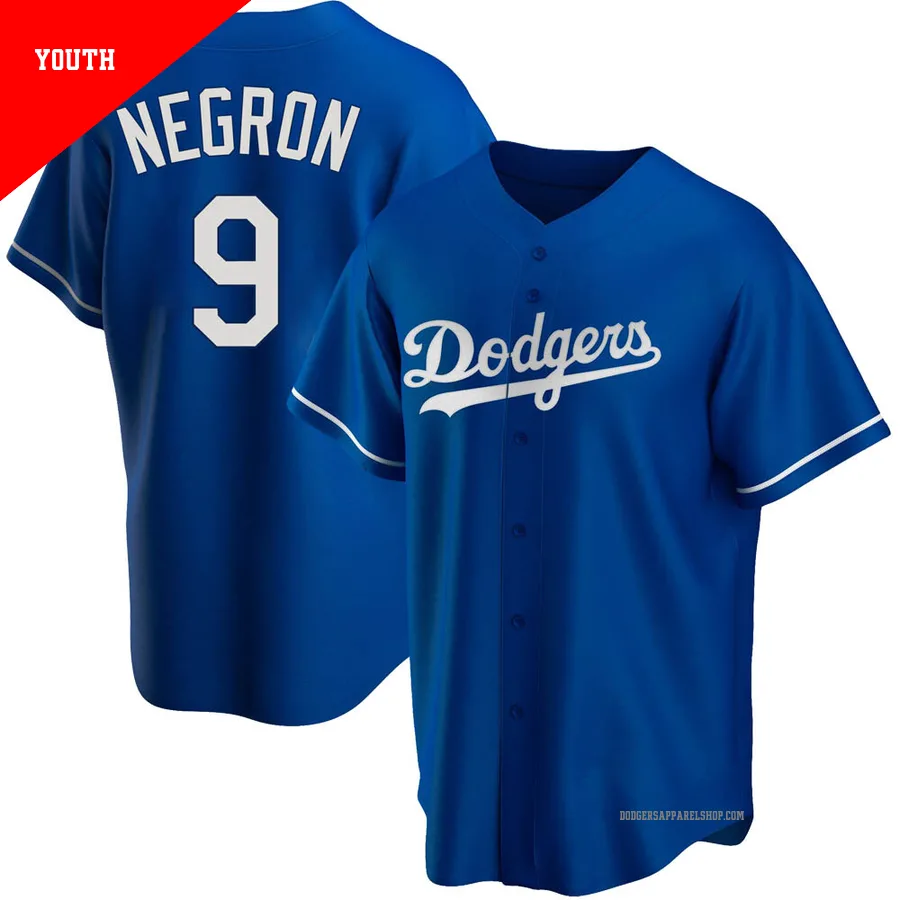 Youth Los Angeles Dodgers ＃9 Kristopher Negron Royal Replica Alternate Jersey