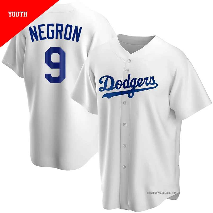 Youth Los Angeles Dodgers ＃9 Kristopher Negron White Replica Home Jersey