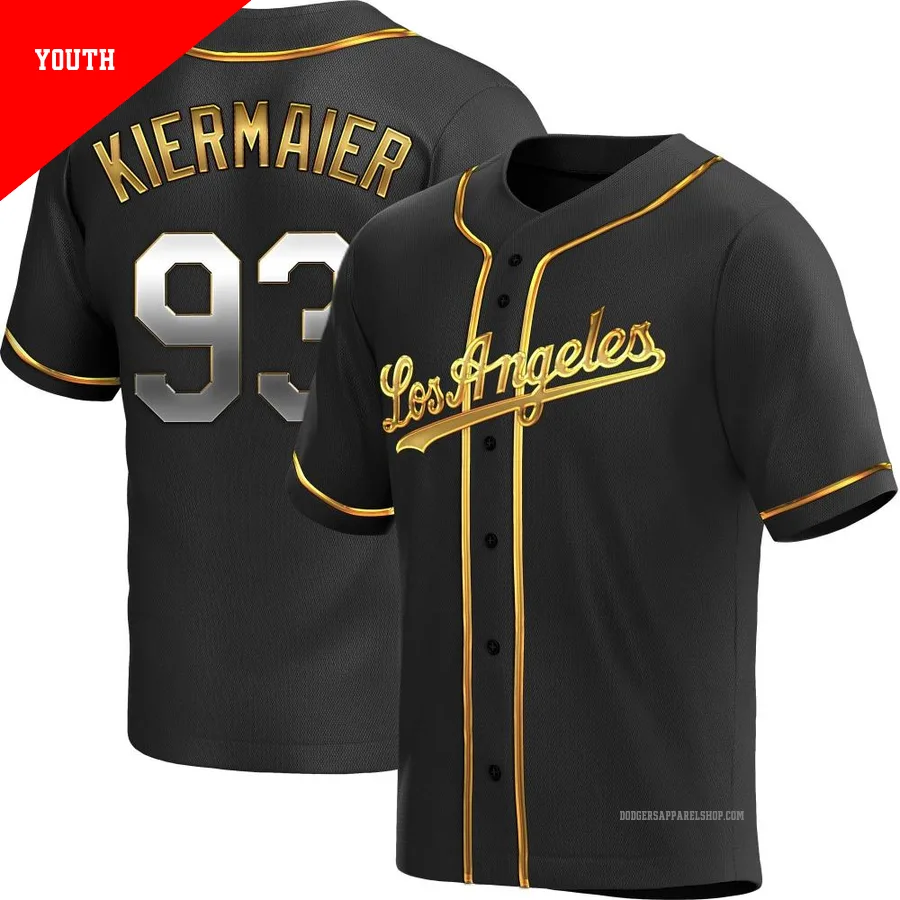 Youth Los Angeles Dodgers ＃93 Kevin Kiermaier Gold Replica Black en Alternate Jersey