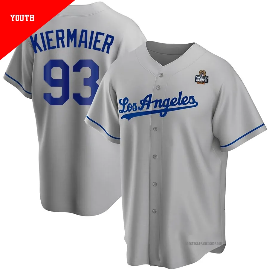 Youth Los Angeles Dodgers ＃93 Kevin Kiermaier Gray Replica Road 2024 World Series Jersey