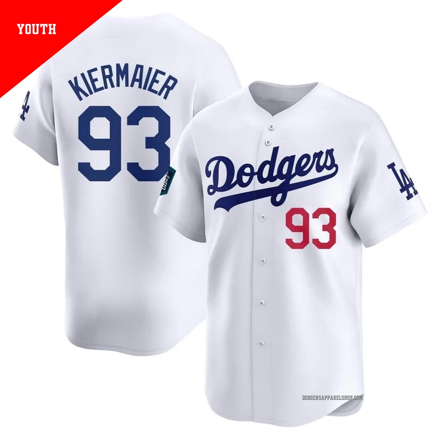 Youth Los Angeles Dodgers ＃93 Kevin Kiermaier White Limited 2024 World Tour Seoul Series Home Jersey
