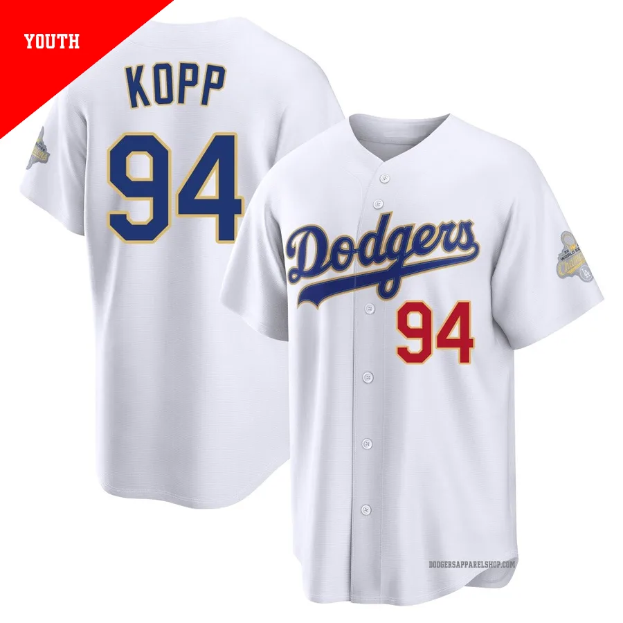 Youth Los Angeles Dodgers ＃94 Ronan Kopp Gold Limited White 2026 Collection Stadium Jersey