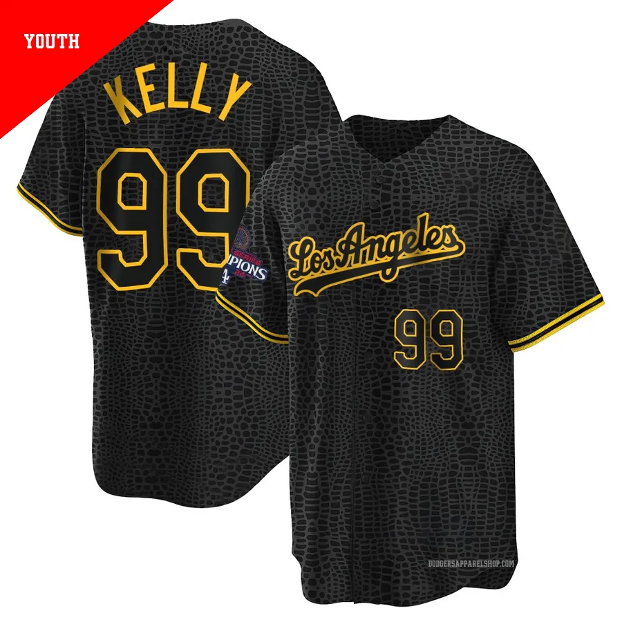 Youth Los Angeles Dodgers ＃99 Joe Kelly Black Replica Snake Skin City 2024 World Series Champions Jersey