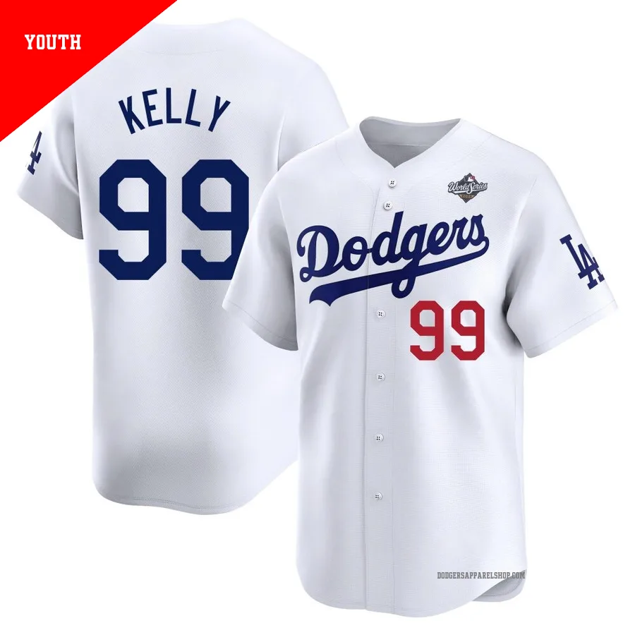 Youth Los Angeles Dodgers ＃99 Joe Kelly White Limited Home 2025 World Series Jersey